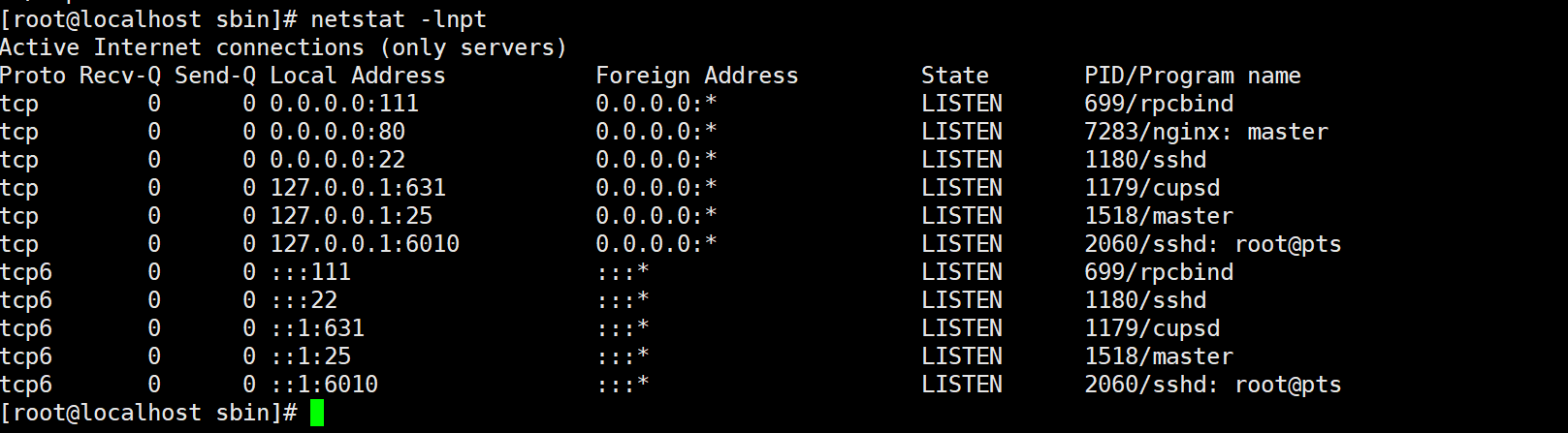 CentOS7.x查看所有端口